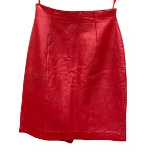 Lord & Taylor Red Leather Short Pencil Skirt 4